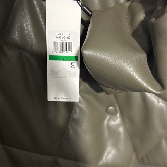 NWT Calvin Klein, olive green, faux, leather quilted jacket - Picture 3 of 5